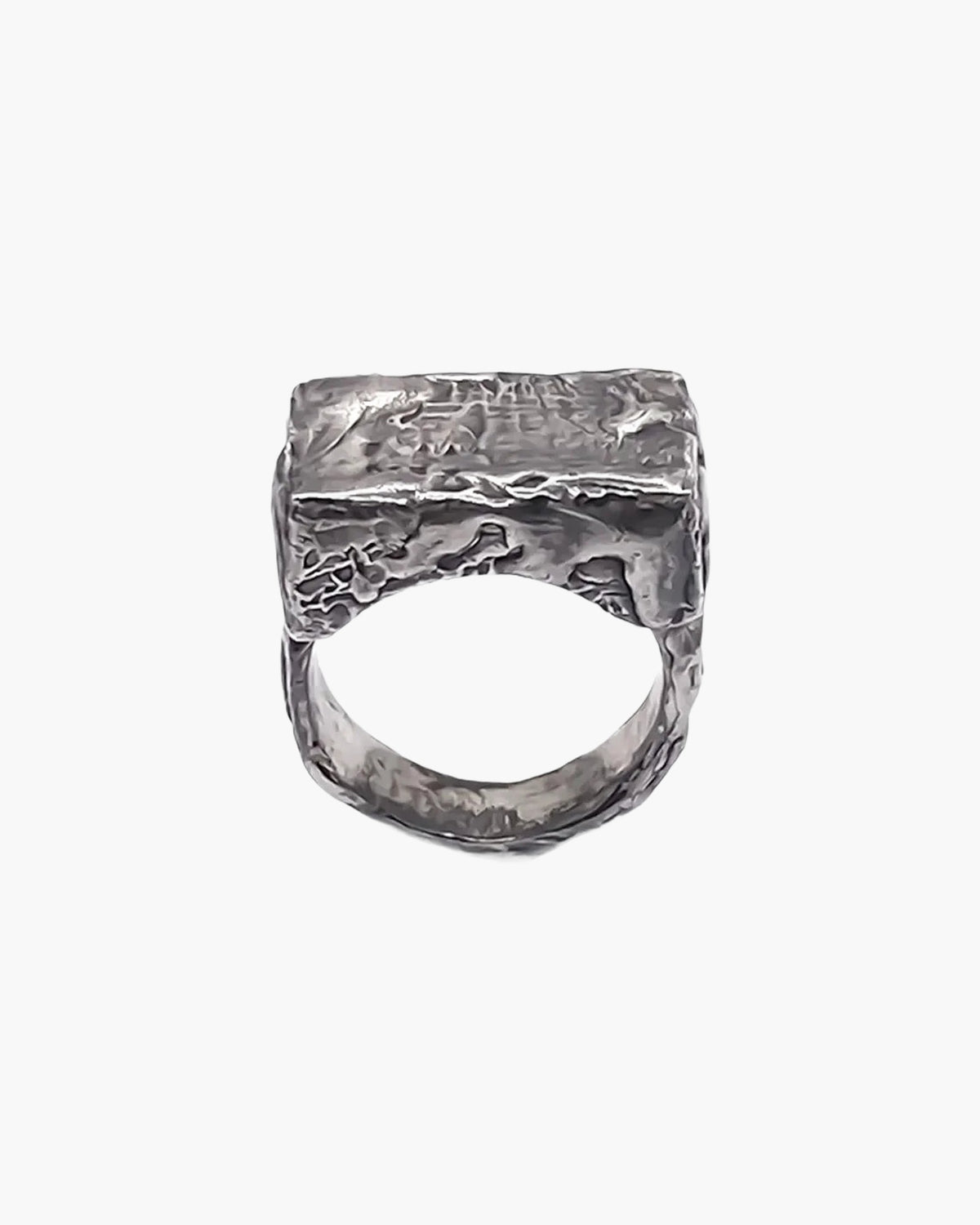 Oxidised silver Rippled Signet Ring, front view