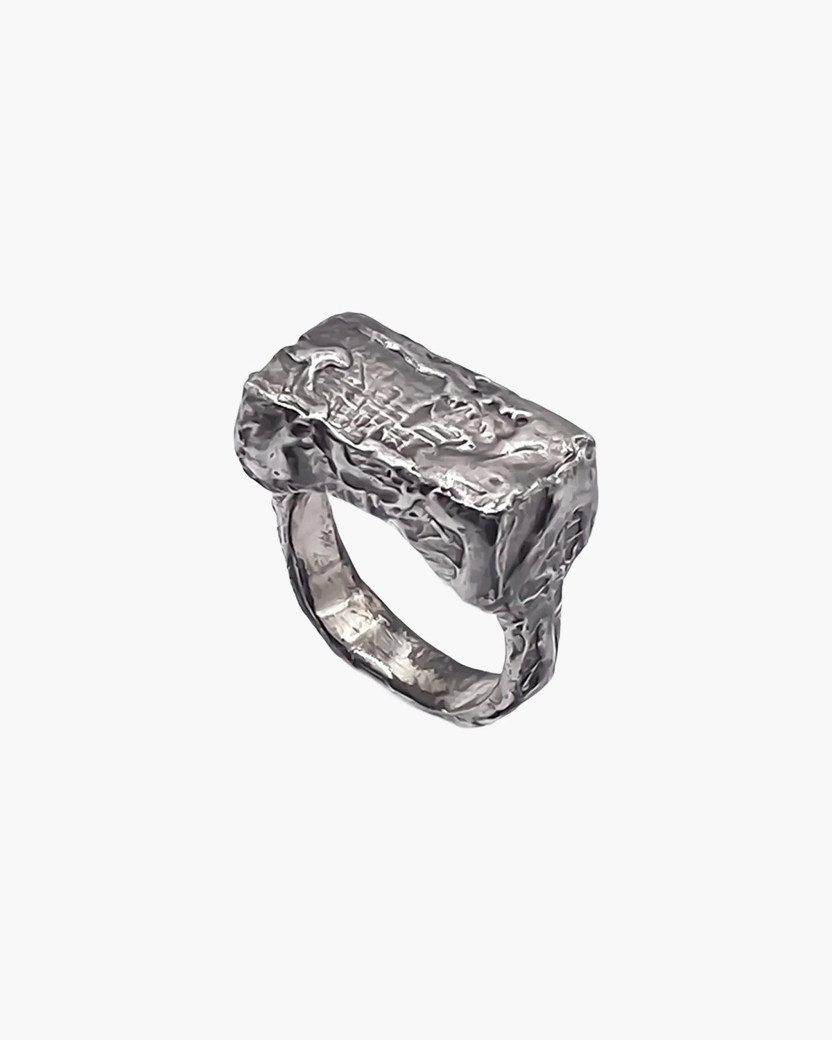 Oxidised silver Rippled Signet Ring at an angle