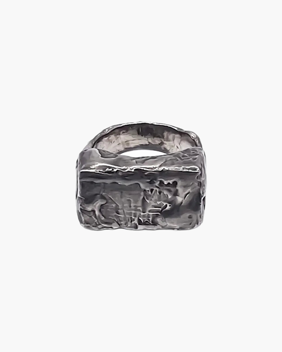 Oxidised silver Rippled Signet Ring from above