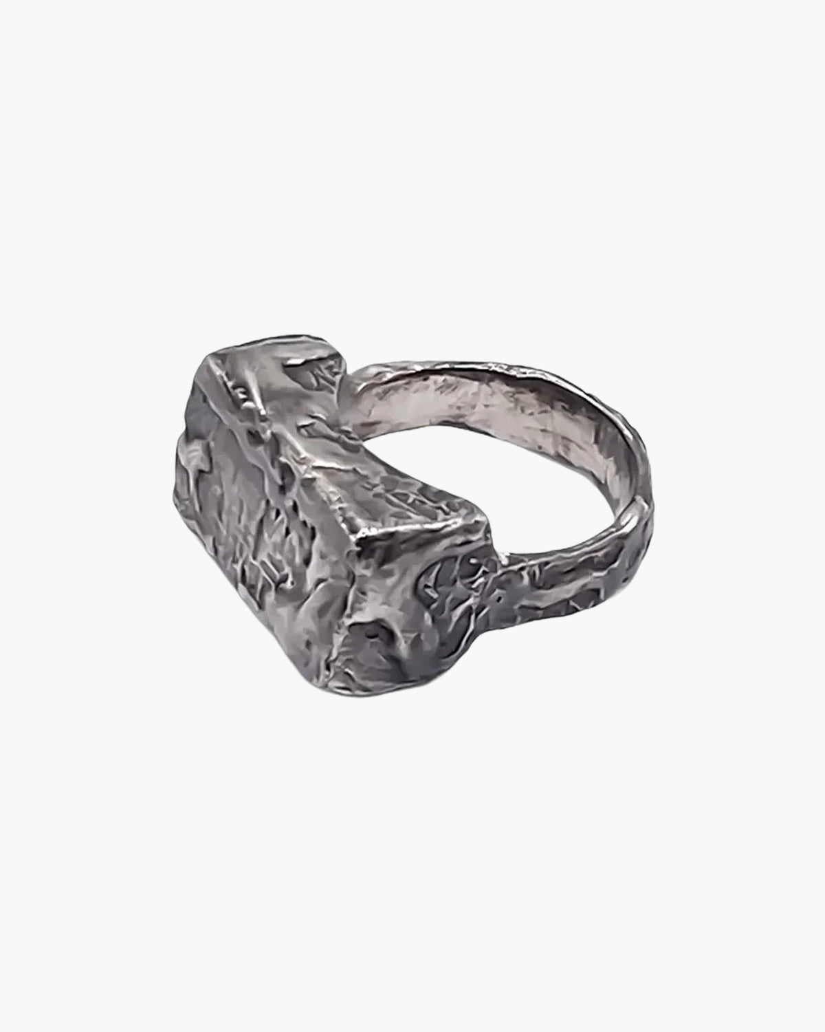 Oxidised silver Rippled Signet Ring, side view