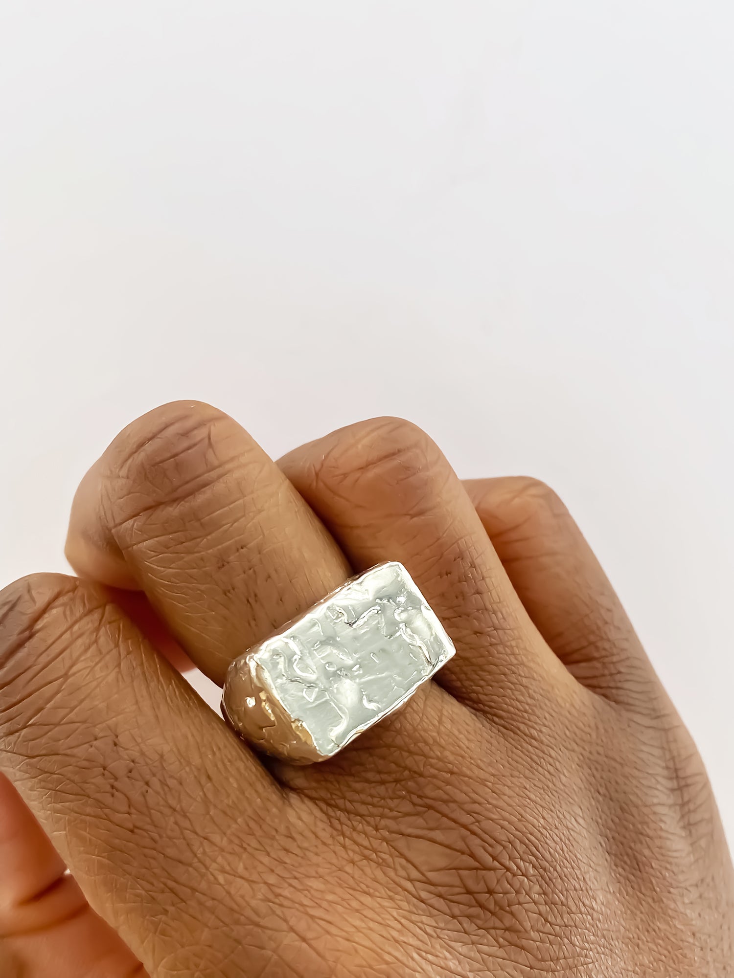 Rosa Signet Ring bubble texture playful gold or silver free shipping shown on a hand