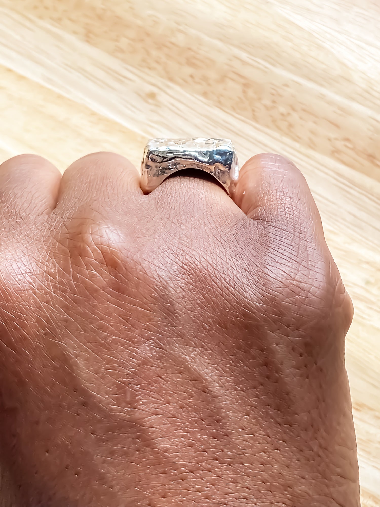 Rosa Signet Ring bubble texture playful gold or silver free shipping worn on hand