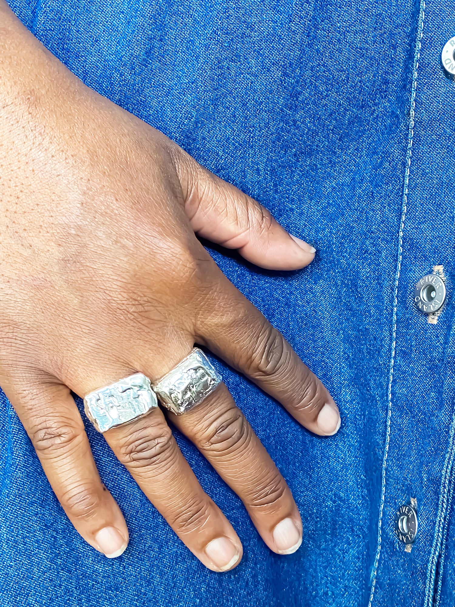 Moca Jewellery Rosa Signet Ring bubble texture playful gold or silver free shipping on a hand