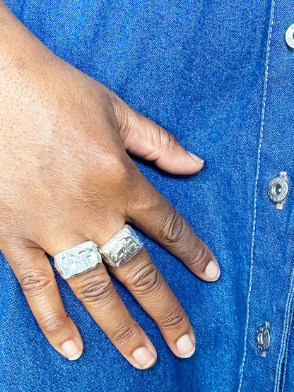 Moca Jewellery Rosa Signet Ring bubble texture playful gold or silver free shipping on a hand