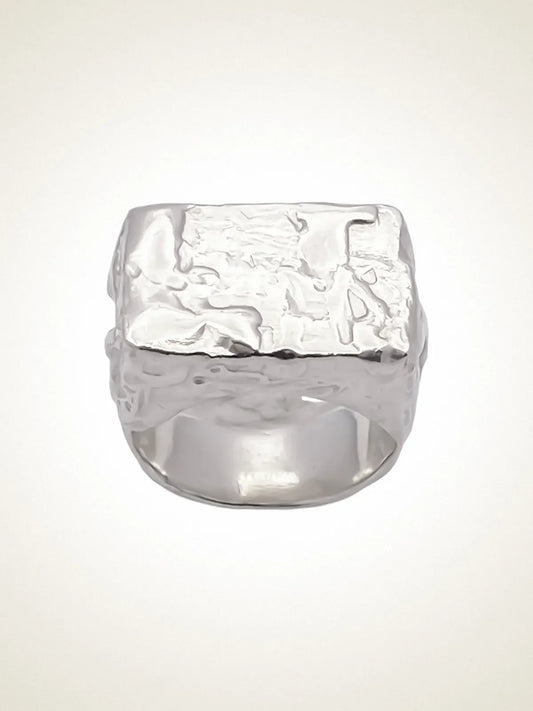 Handcrafted Rosa Signet Ring in Sterling silver, artisan jewelry, geometric design