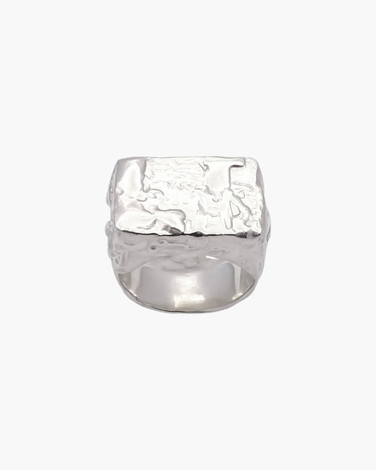 Handcrafted Rosa Signet Ring in Sterling silver, artisan jewelry, geometric design