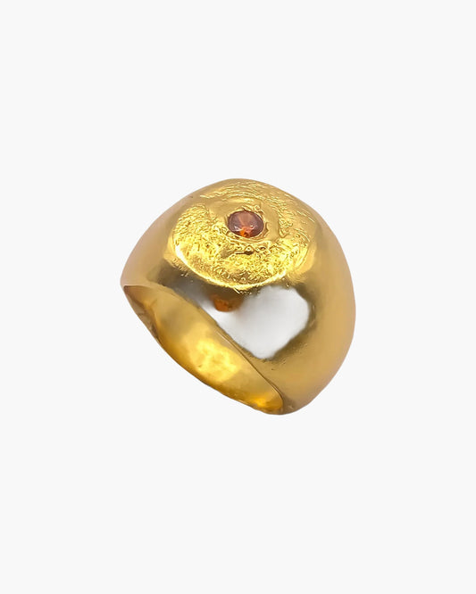 Handcrafted Round Signet Gem Ring in Sterling silver, artisan jewelry, geometric design