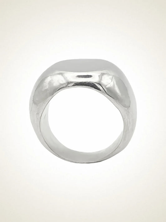 Handcrafted Round Signet Ring in Sterling silver, artisan jewelry, geometric design