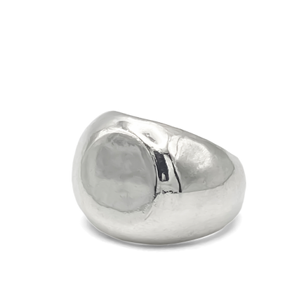 Round Signet Ring gold or silver free shipping sleek classic design in polished silver finish