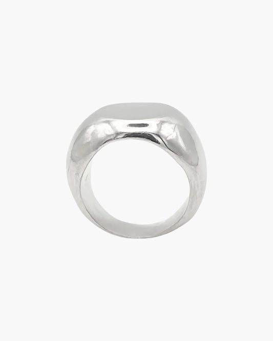 Handcrafted Round Signet Ring in Sterling silver, artisan jewelry, geometric design