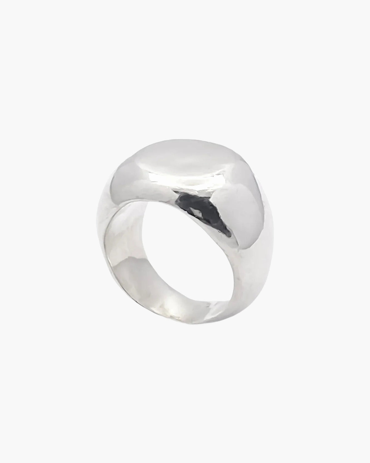 Handmade Round Signet Ring luxury jewelry, Sterling silver, modern style, front view