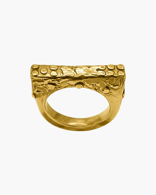 Slender Textured Ring in 22ct gold vermeil, a flat bar with an organic texture