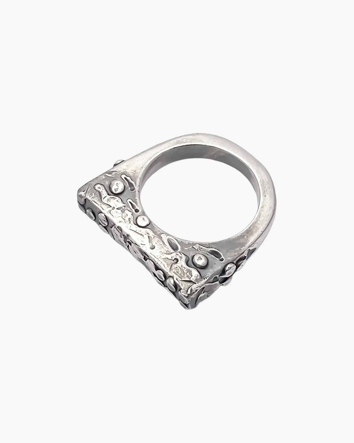 Oxidised patina Slender Textured Ring at an angle