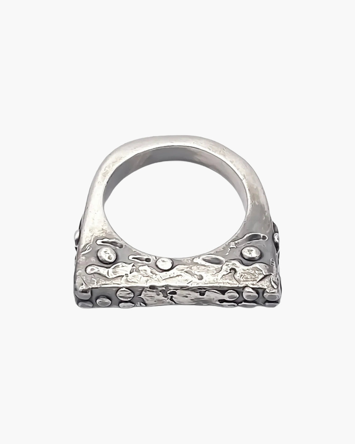Oxidised patina Slender Textured Ring, front view