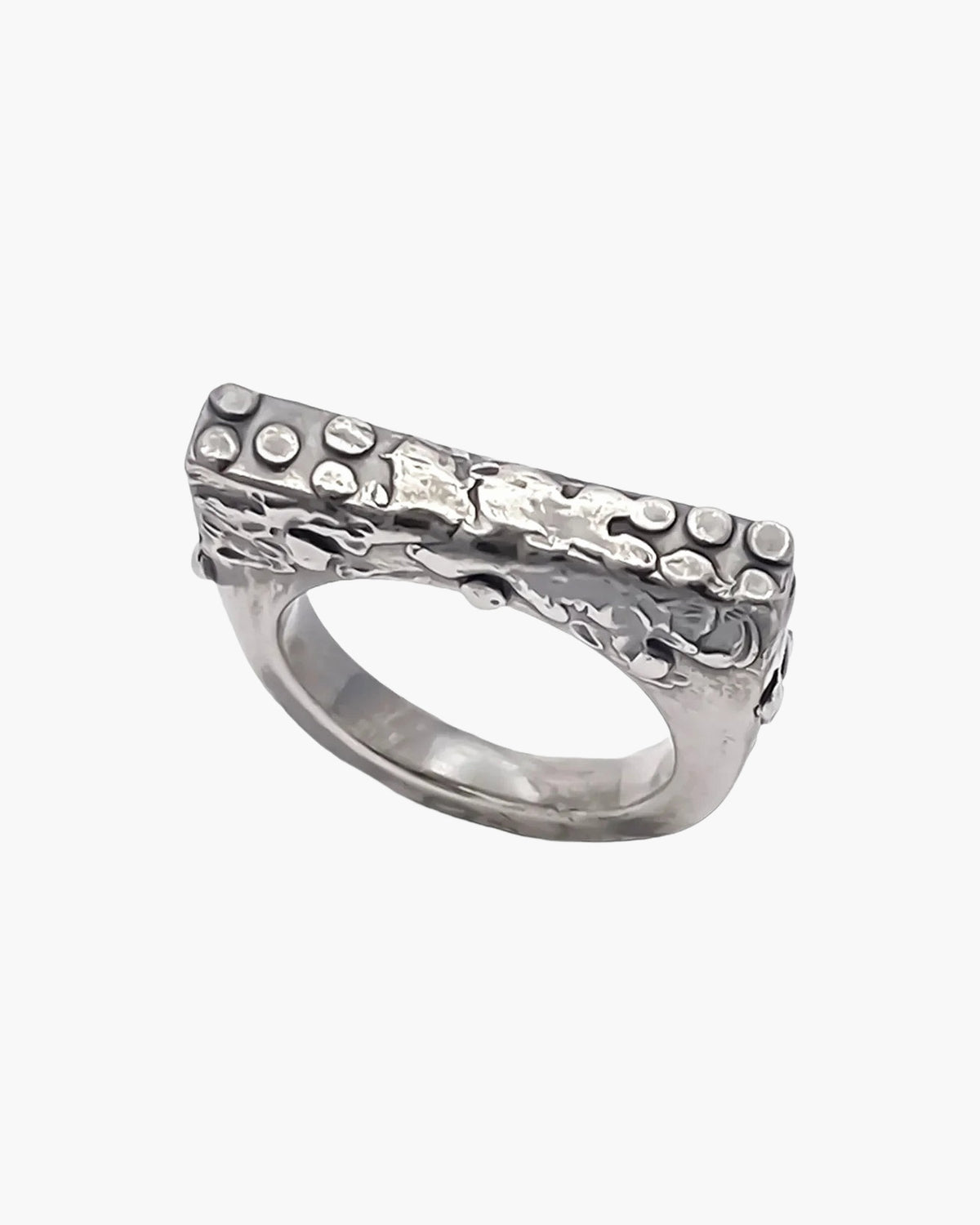 Oxidised patina Slender Textured Ring, side view