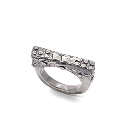 Slender unique Textured Ring oxidised gold or silver free shipping from Moca Jewellery