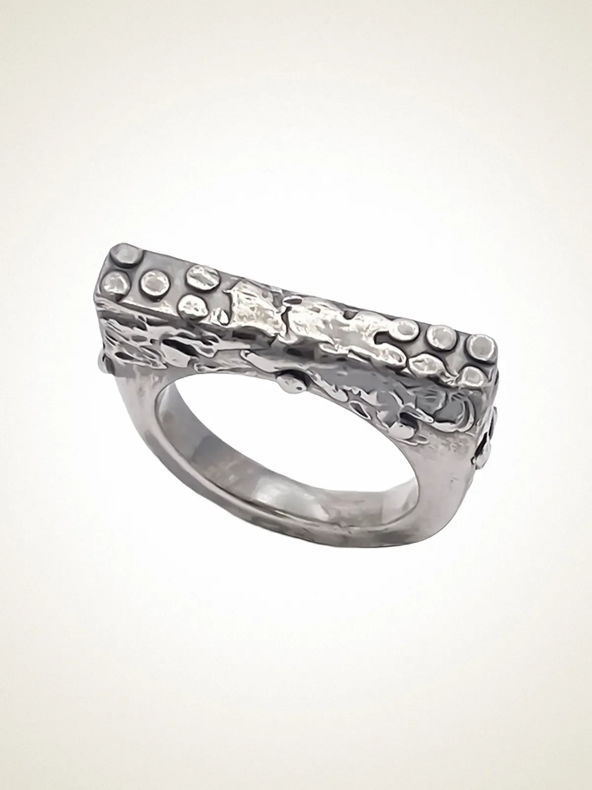 Handcrafted Slender Textured Ring premium Patina jewelry, graceful design, product shot