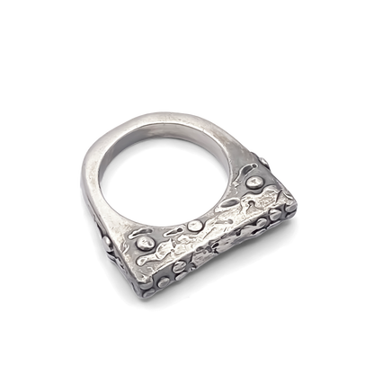 Slender unique Textured Ring oxidised gold or silver free shipping with a modern design and intricate detailing