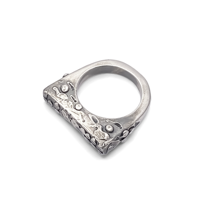Slender unique Textured Ring oxidised gold or silver with a distinctive design offering free shipping