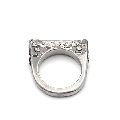 Slender unique Textured Ring oxidised gold or silver free shipping from Moca Jewellery with intricate design