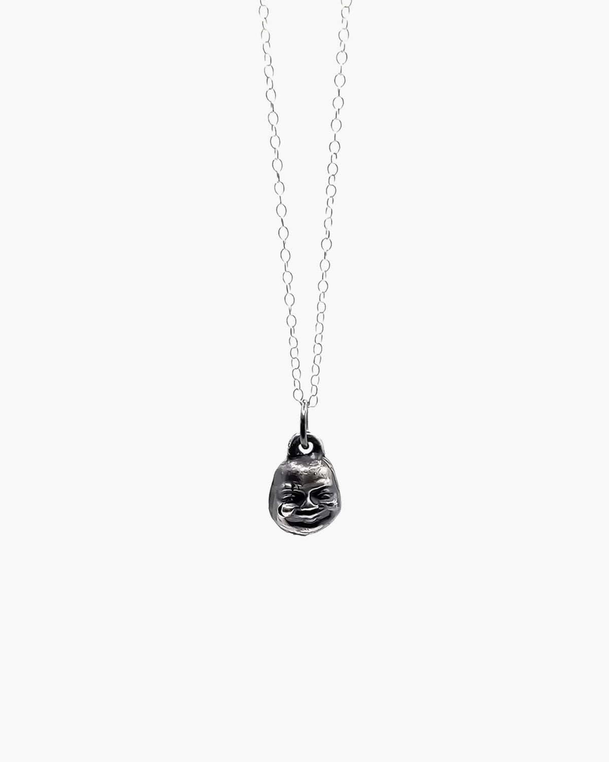 Small Buddha Face Necklace unique handcrafted necklace, Patina, symbolic jewelry, product detail