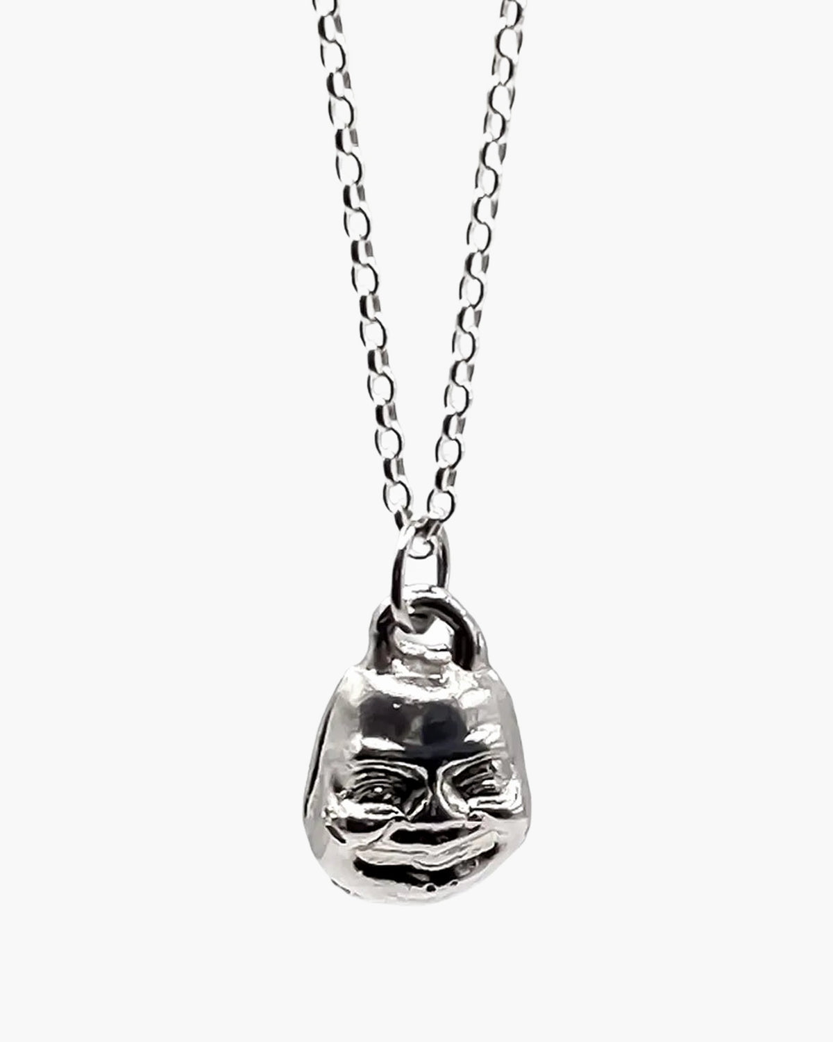 Small Buddha Face Necklace artisan designer necklace in 18ct Gold Vermeil, sacred symbol, different perspective