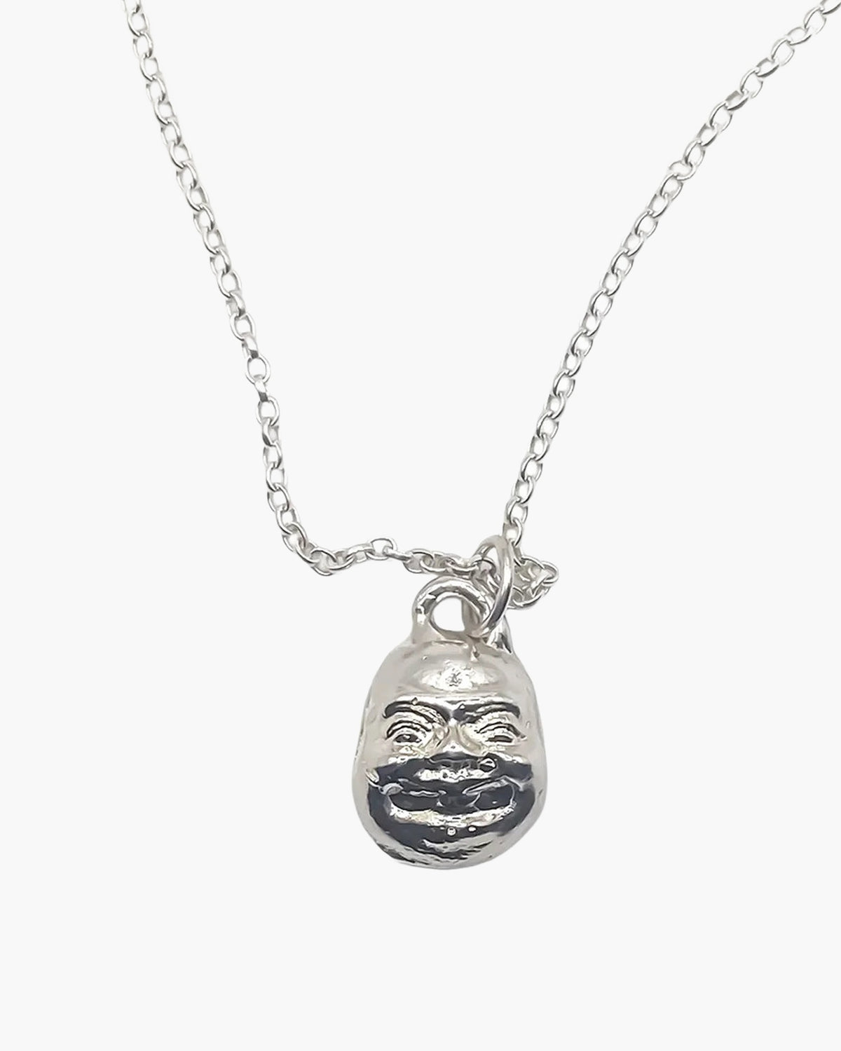 Handmade Small Buddha Face Necklace luxury premium metal finish, contemplative jewelry, full view