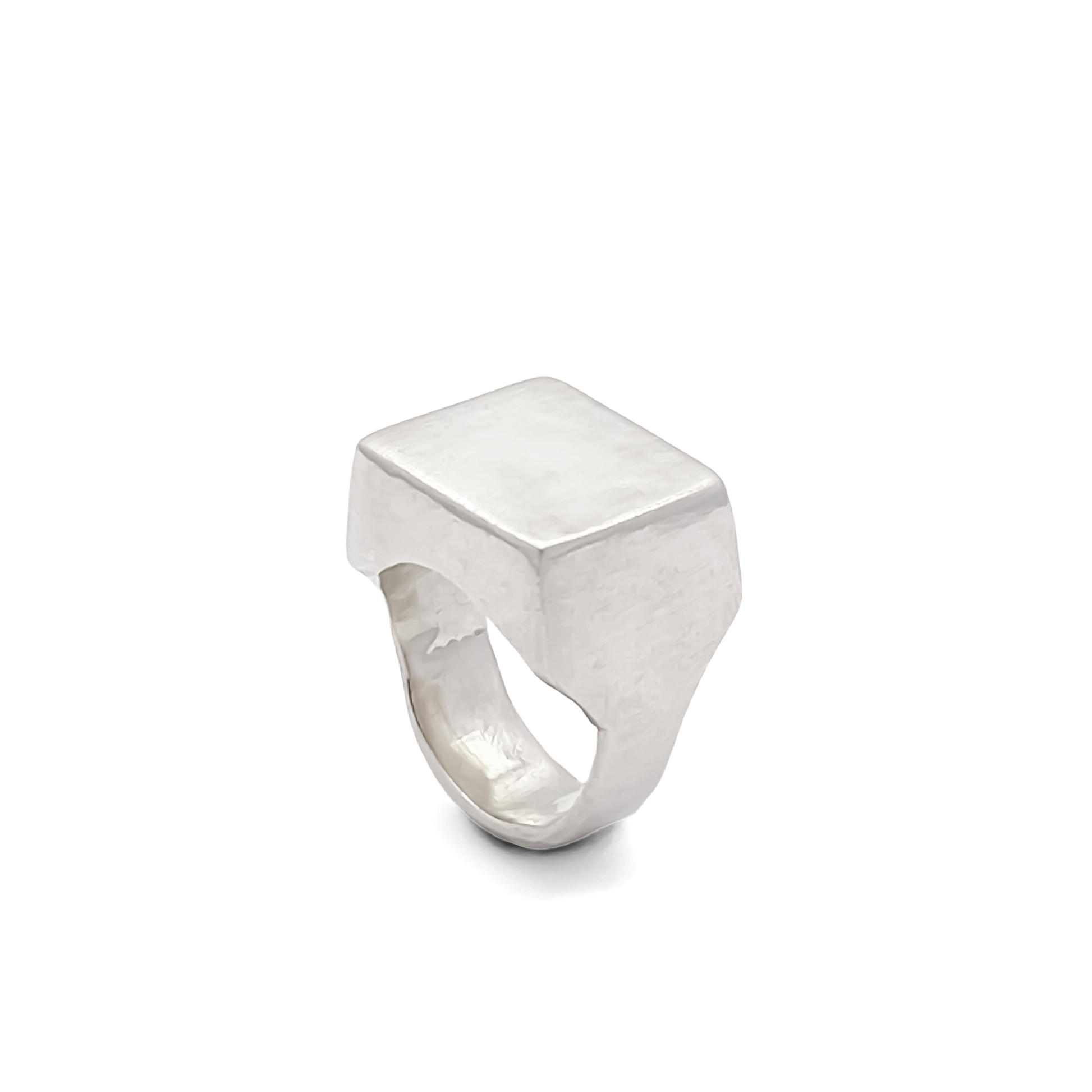 Geometric Small Square Signet Ring in silver with clean smooth lines, free shipping