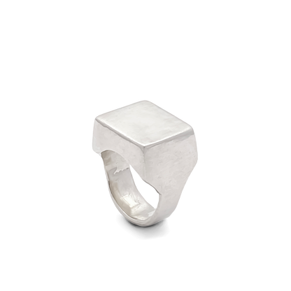 Geometric Small Square Signet Ring in silver with clean smooth lines, free shipping