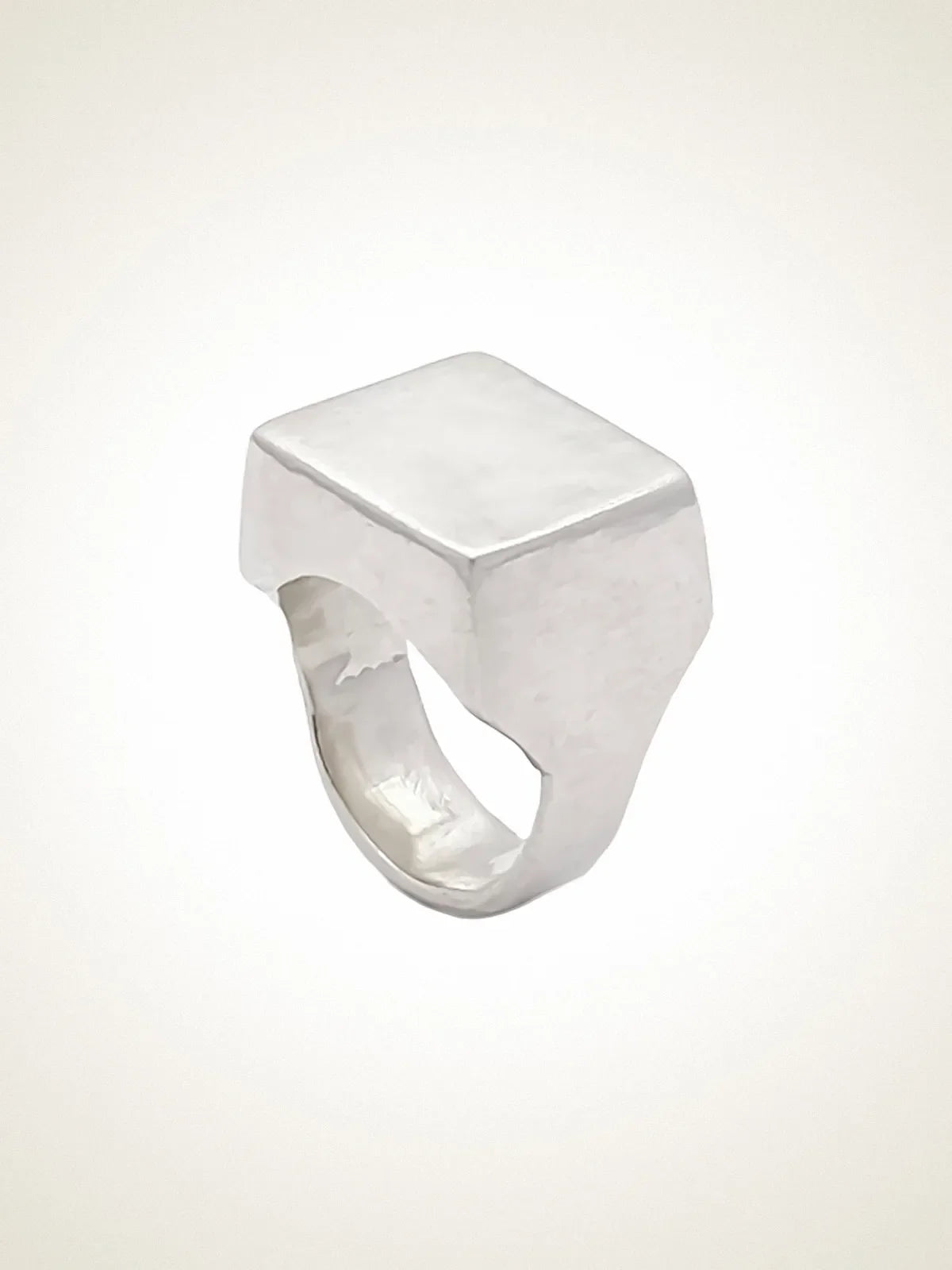 Handmade Small Square Signet Ring luxury jewelry, Sterling silver, modern style, front view