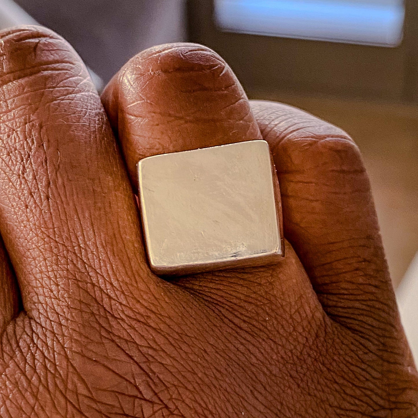 Small Square Signet Ring in gold with smooth lines, geometric design, free shipping