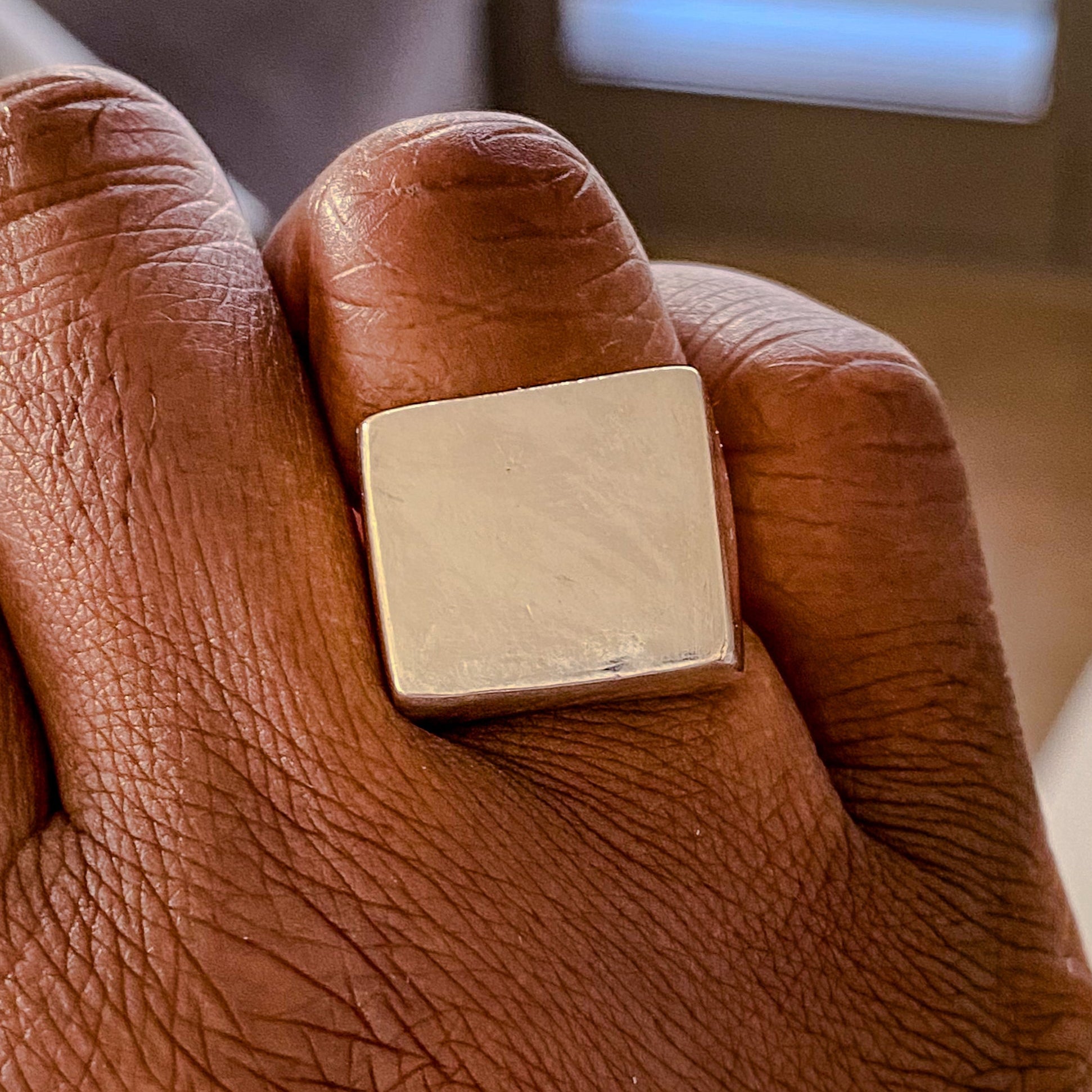 Small Square Signet Ring in gold with smooth lines, geometric design, free shipping