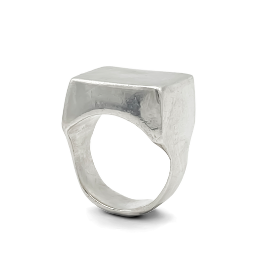 Handcrafted Small Square Signet Ring, silver smooth polished lines, free shipping