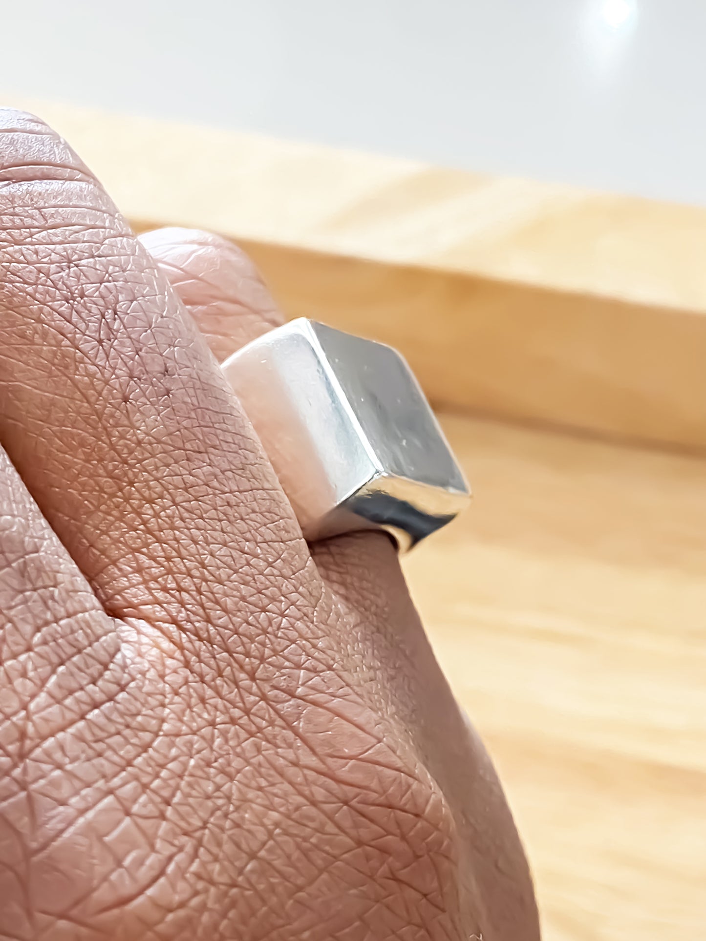 Minimalist Small Square Signet Ring, silver smooth lines, free shipping