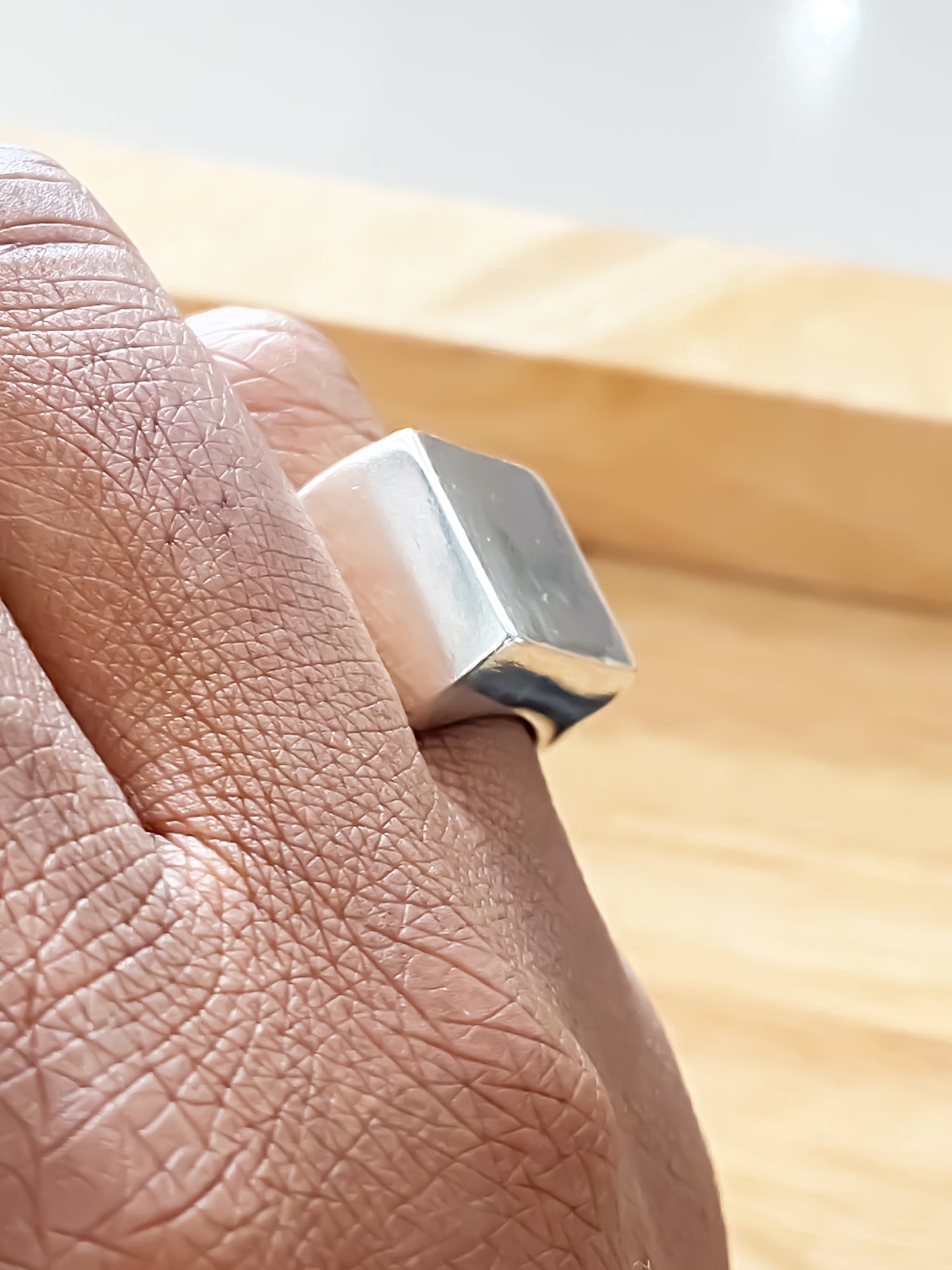 Minimalist Small Square Signet Ring, silver smooth lines, free shipping