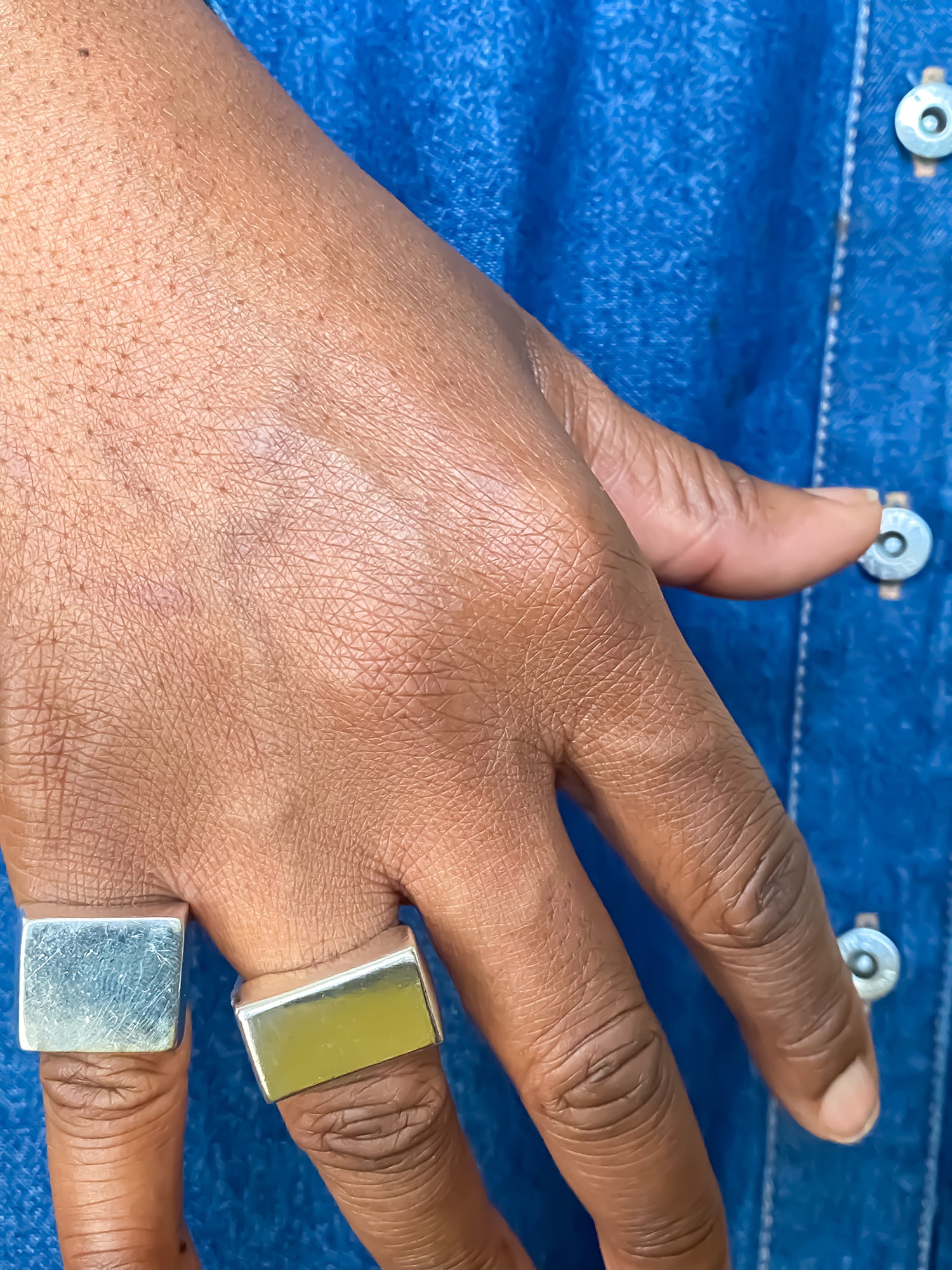 Mix of Small Square Signet Rings in silver and gold with smooth lines, free shipping