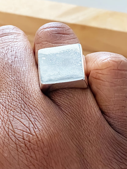 Refined silver Small Square Signet Ring, smooth geometric lines, free shipping