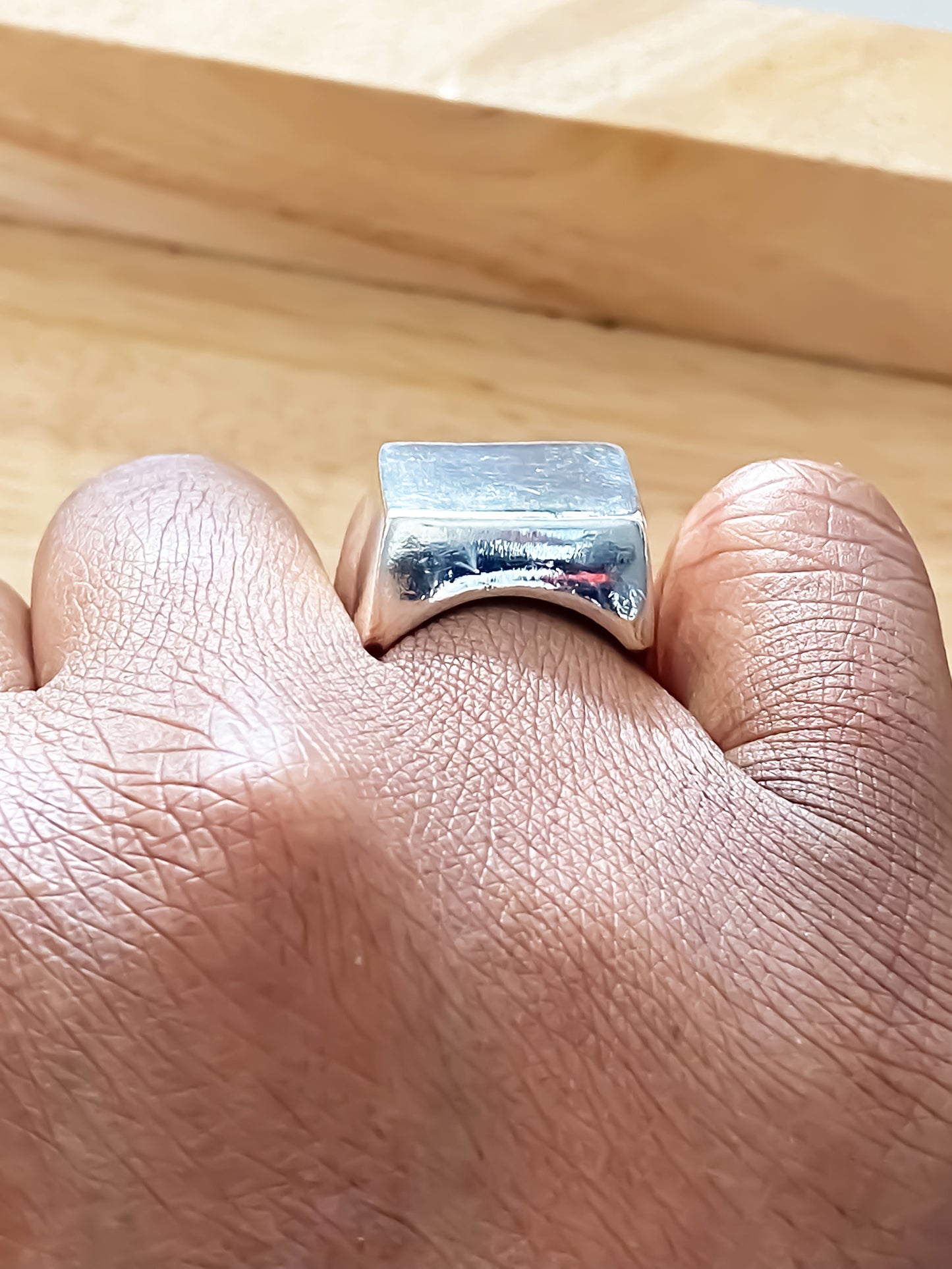 Statement Small Square Signet Ring in silver, smooth polished design, free shipping