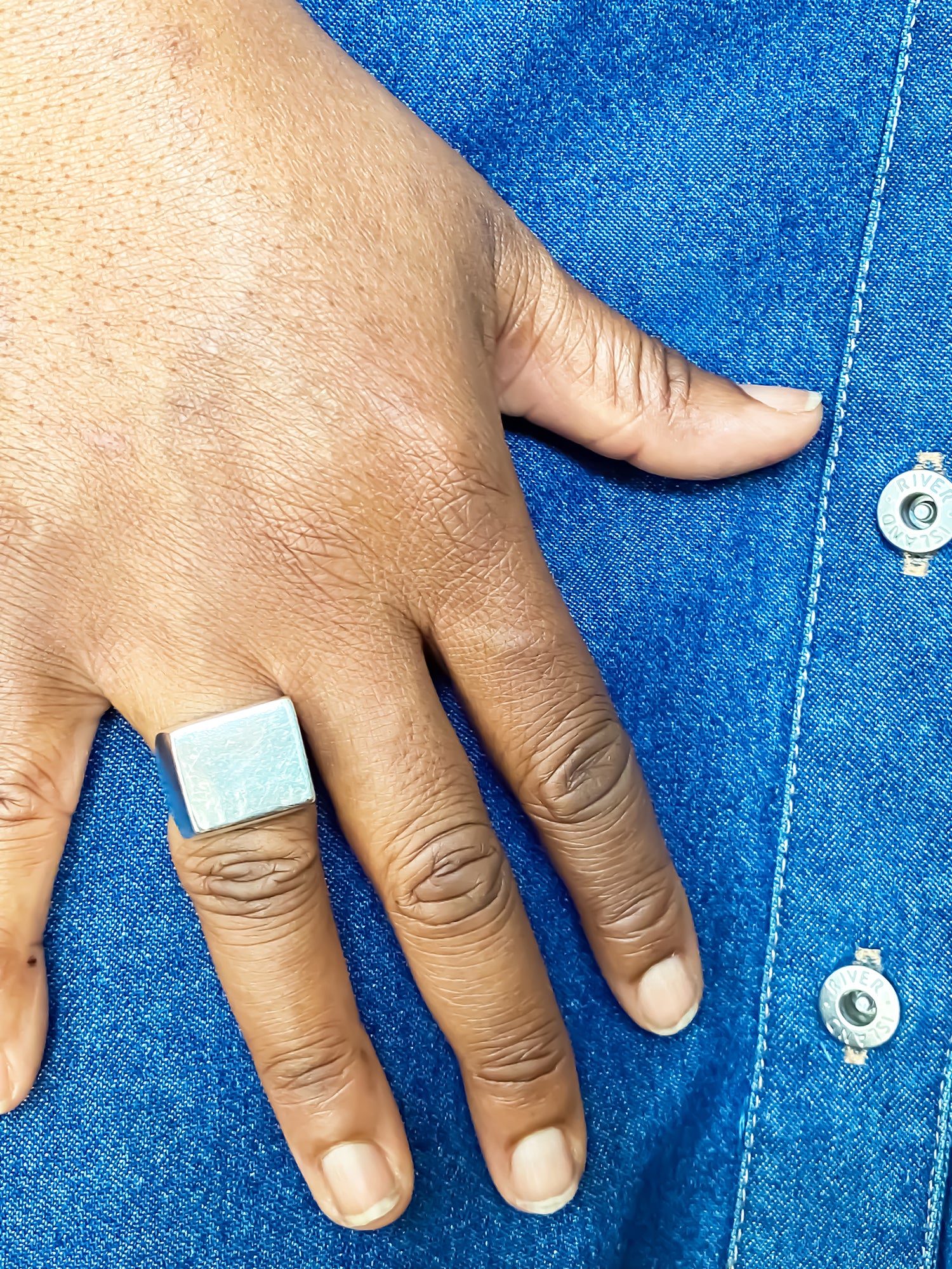 Structured Small Square Signet Ring silver polished surface, smooth lines, free shipping