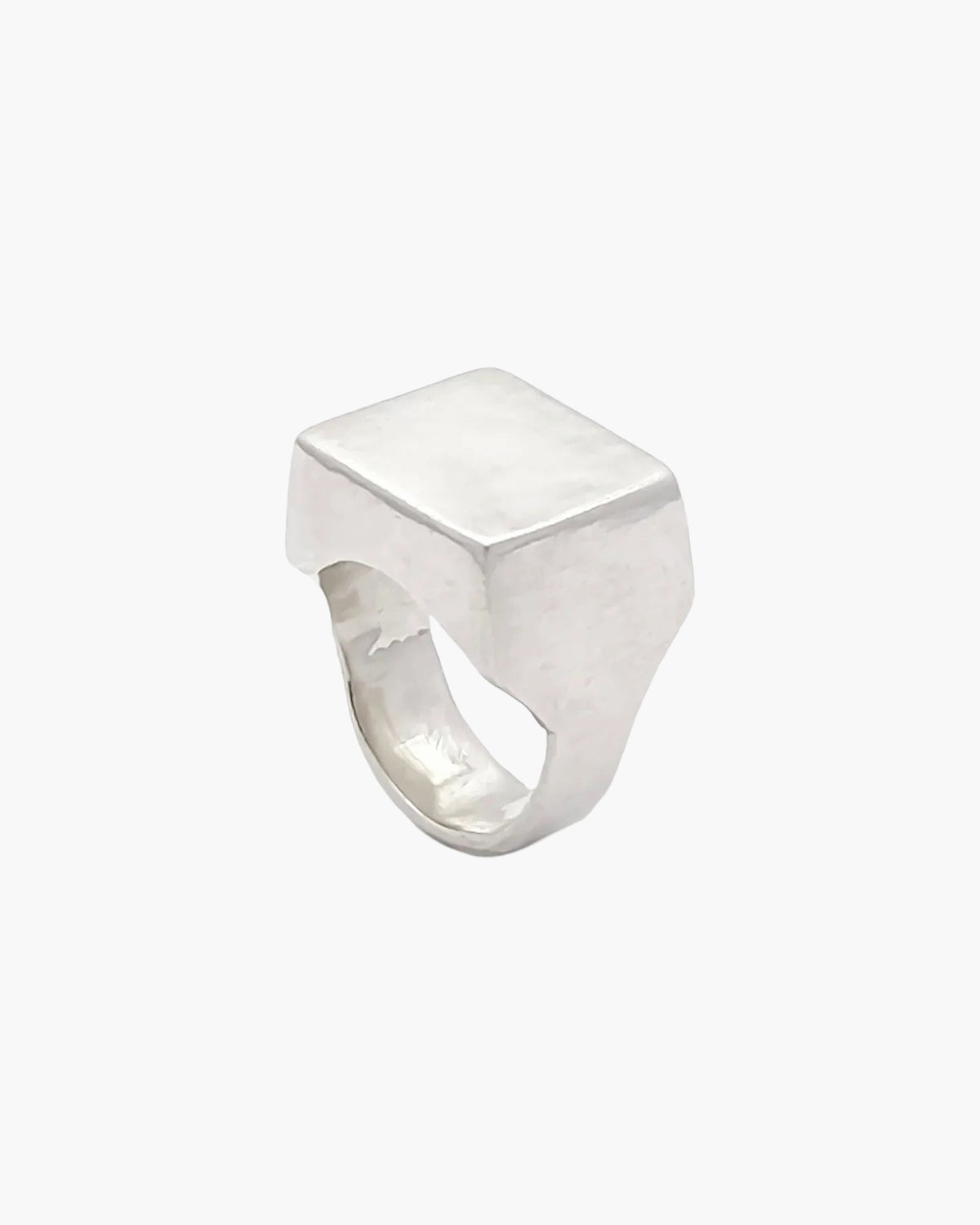 Handmade Small Square Signet Ring luxury jewelry, Sterling silver, modern style, front view