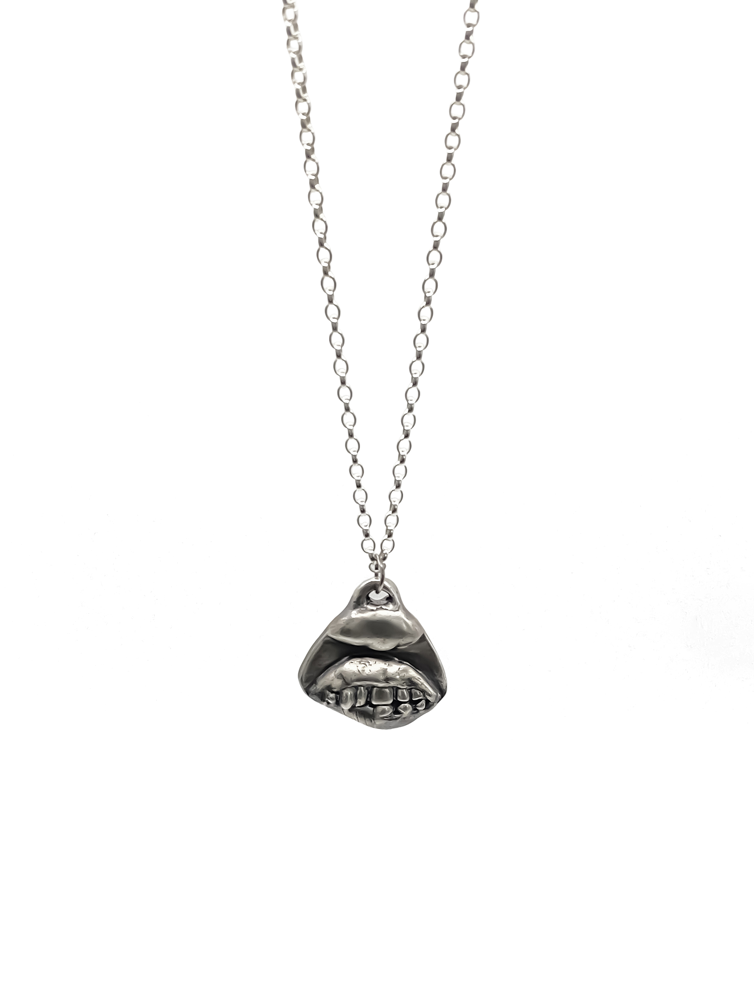 Smiler Pendant with clear mouth and lip detail - smile mouth lips teeth charming oxidised organic texture gold or silver free shipping