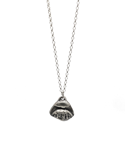 Smiler Pendant with clear mouth and lip detail - smile mouth lips teeth charming oxidised organic texture gold or silver free shipping