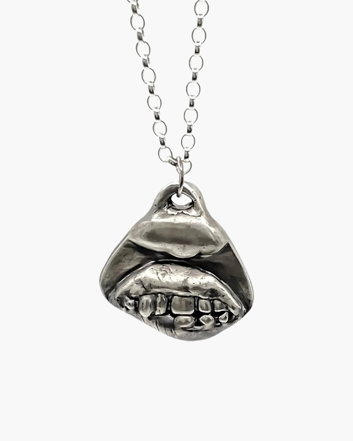 Handcrafted Smiler Necklace in Patina, artisan jewelry, happy design