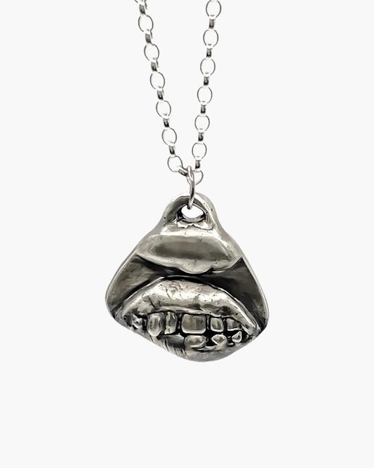 Handcrafted Smiler Necklace in Patina, artisan jewelry, happy design
