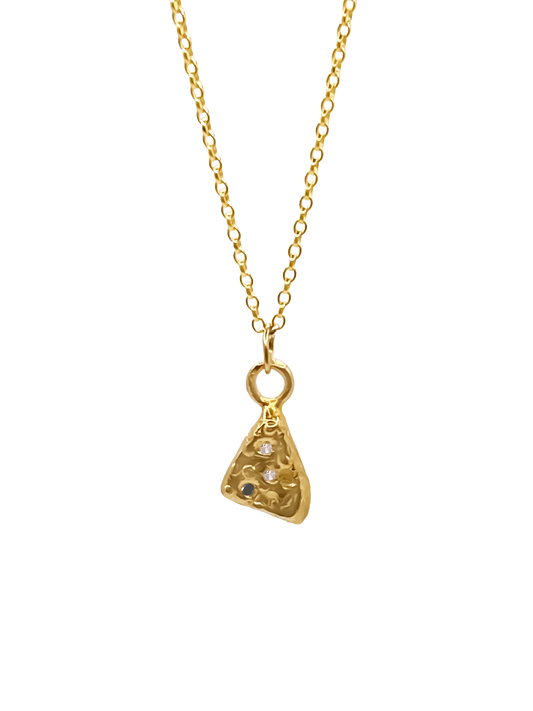 Minimal gold Triad Spark Pendant with fine gemstone details, an elegant choice from MOCA Jewellery