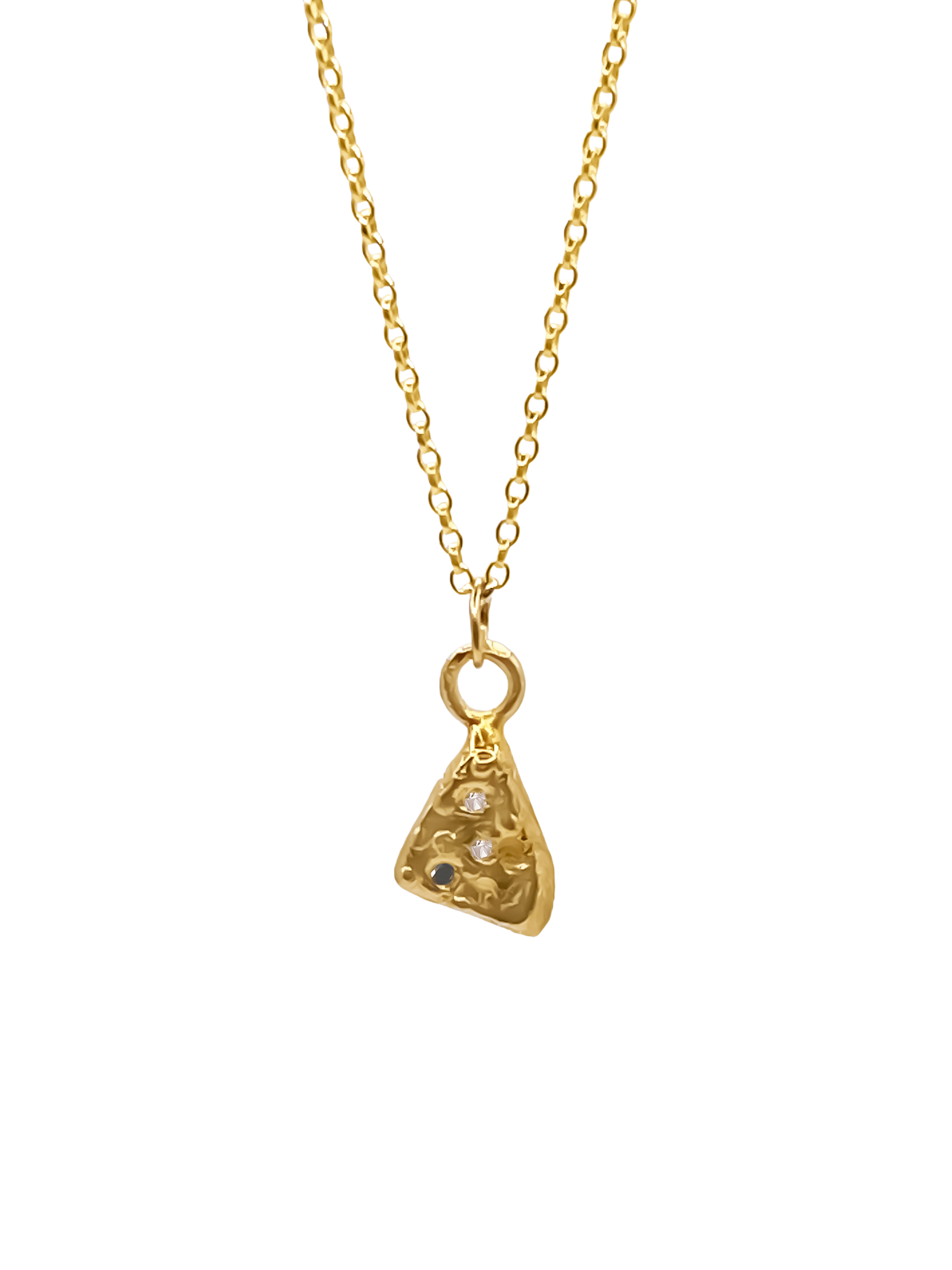 Minimal gold Triad Spark Pendant with fine gemstone details, an elegant choice from MOCA Jewellery