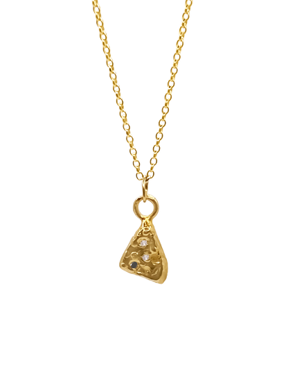 Minimal gold Triad Spark Pendant with fine gemstone details, an elegant choice from MOCA Jewellery