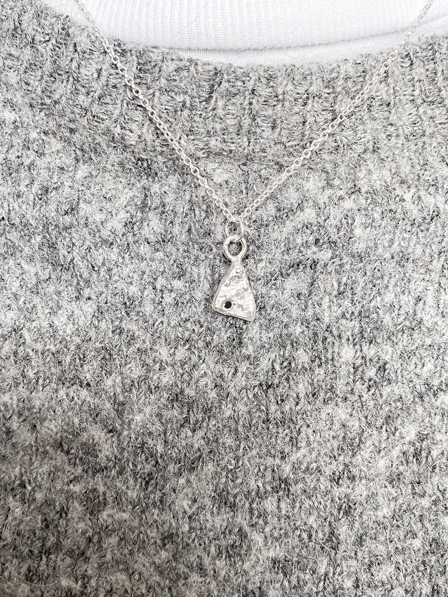 Spark Triangle Pendant with gemstone detail, minimalist in gold or silver, free shipping