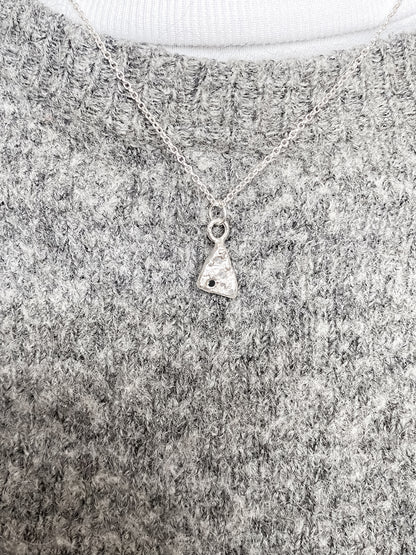 Spark Triangle Pendant with gemstone detail, minimalist in gold or silver, free shipping