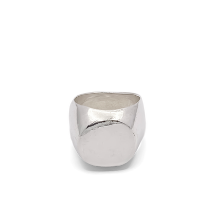 Bold polished Square Round Signet Ring in silver with classic style, free shipping